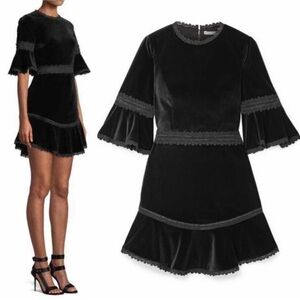 Alice + Olivia Doloris Black Velvet Lace Trim Mini Dress XS